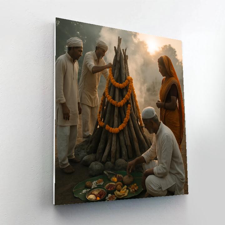 Holika Dahan Community Pyre Sunrise Paint by numbers kits