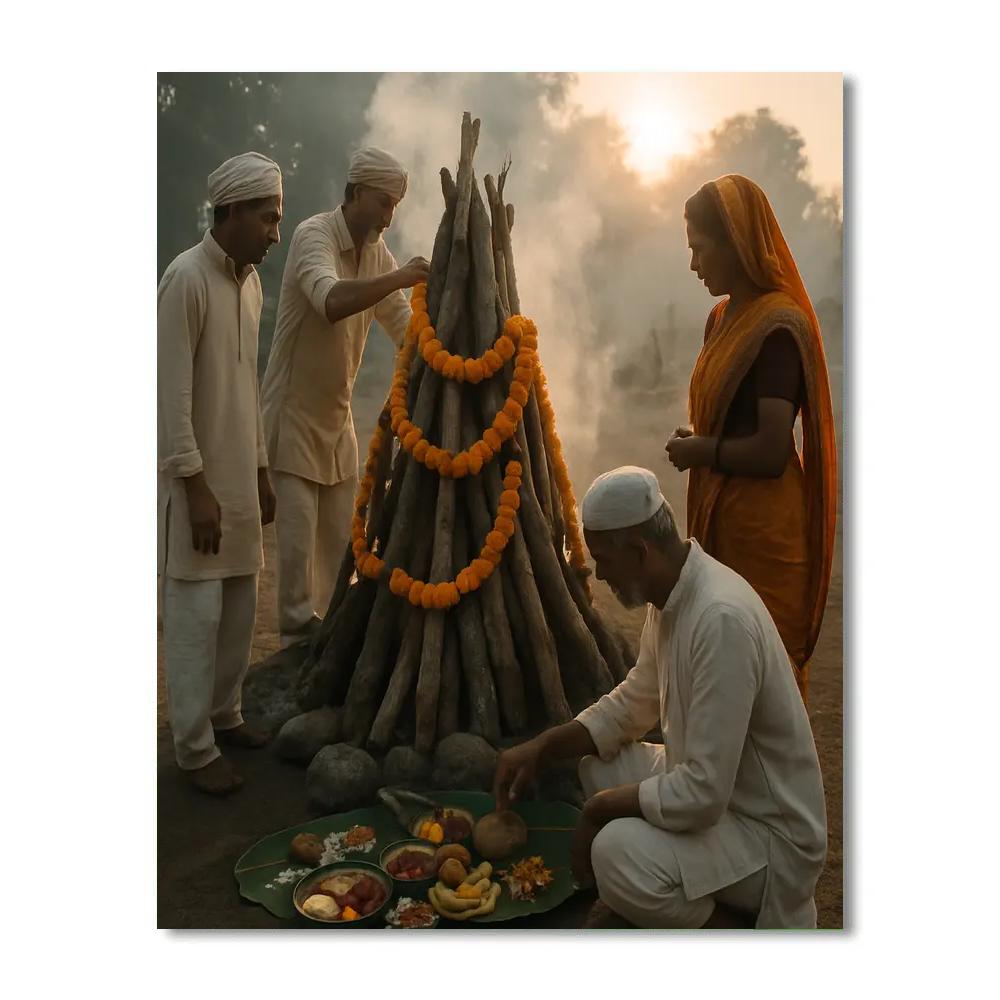 Holika Dahan Community Pyre Sunrise Paint by numbers kits
