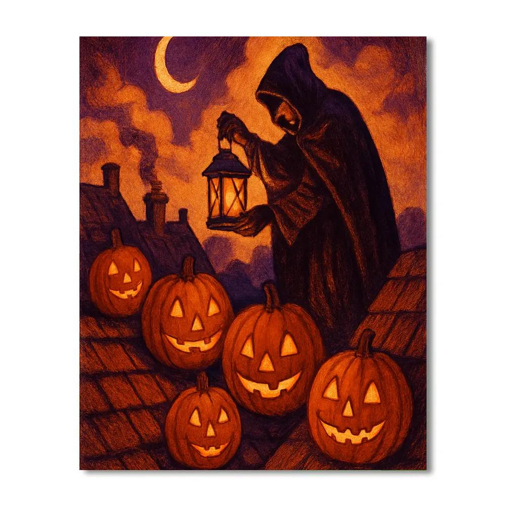 Rooftop Pumpkin Vigil Painting by numbers kit