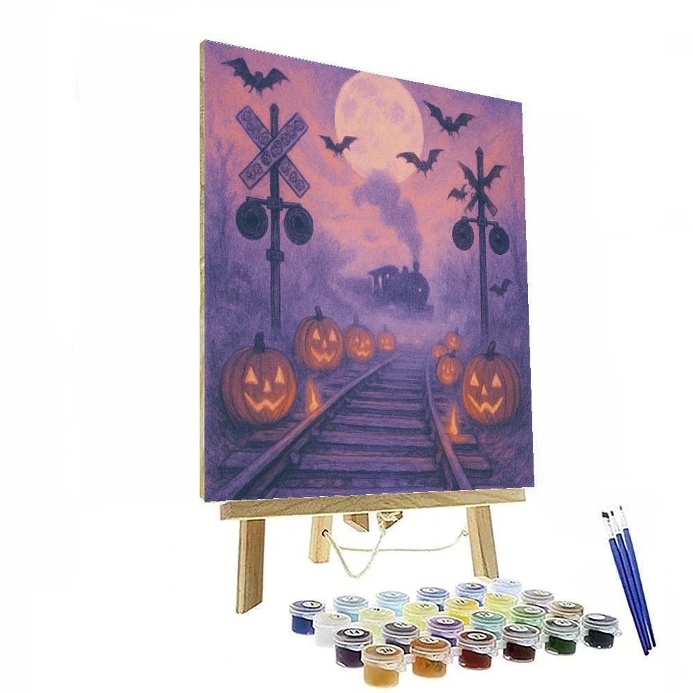 Pumpkin Lantern Railroad Crossing Paint by numbers art