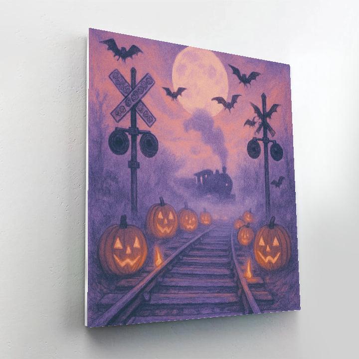 Pumpkin Lantern Railroad Crossing Paint by numbers art