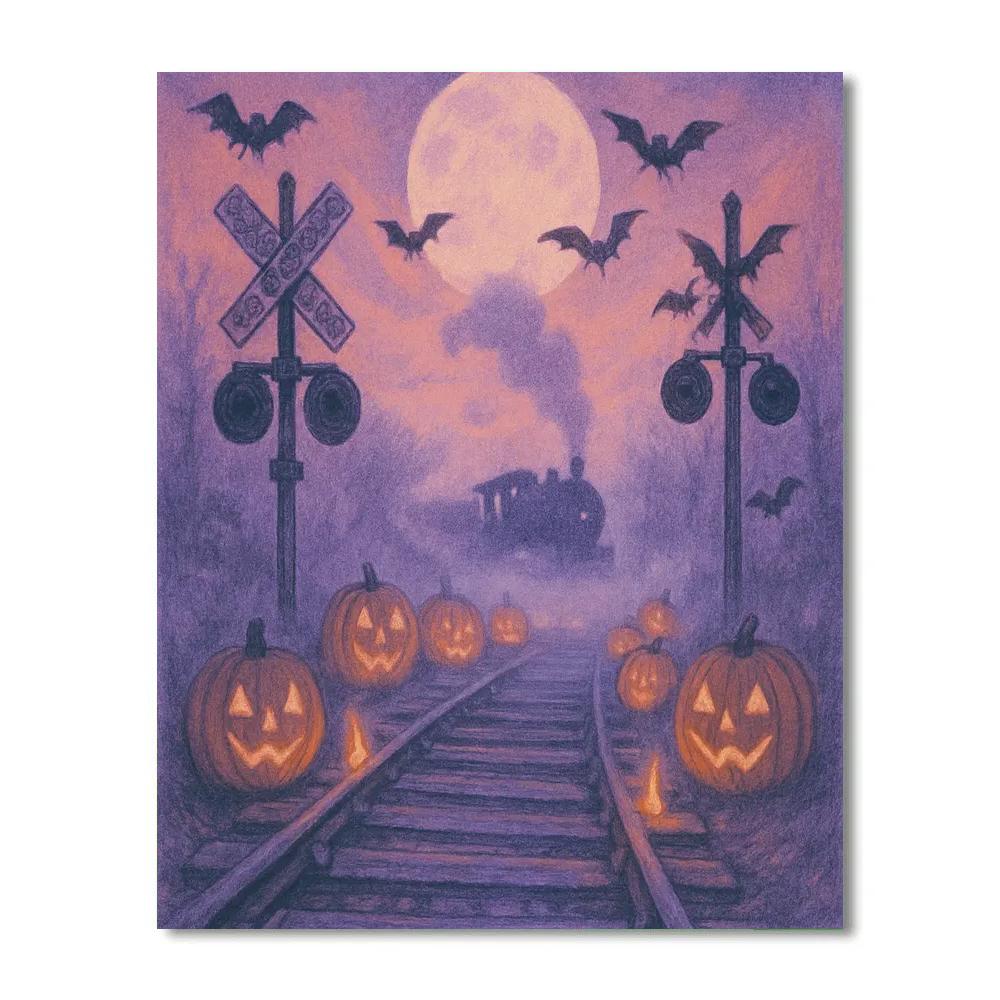 Pumpkin Lantern Railroad Crossing Paint by numbers art