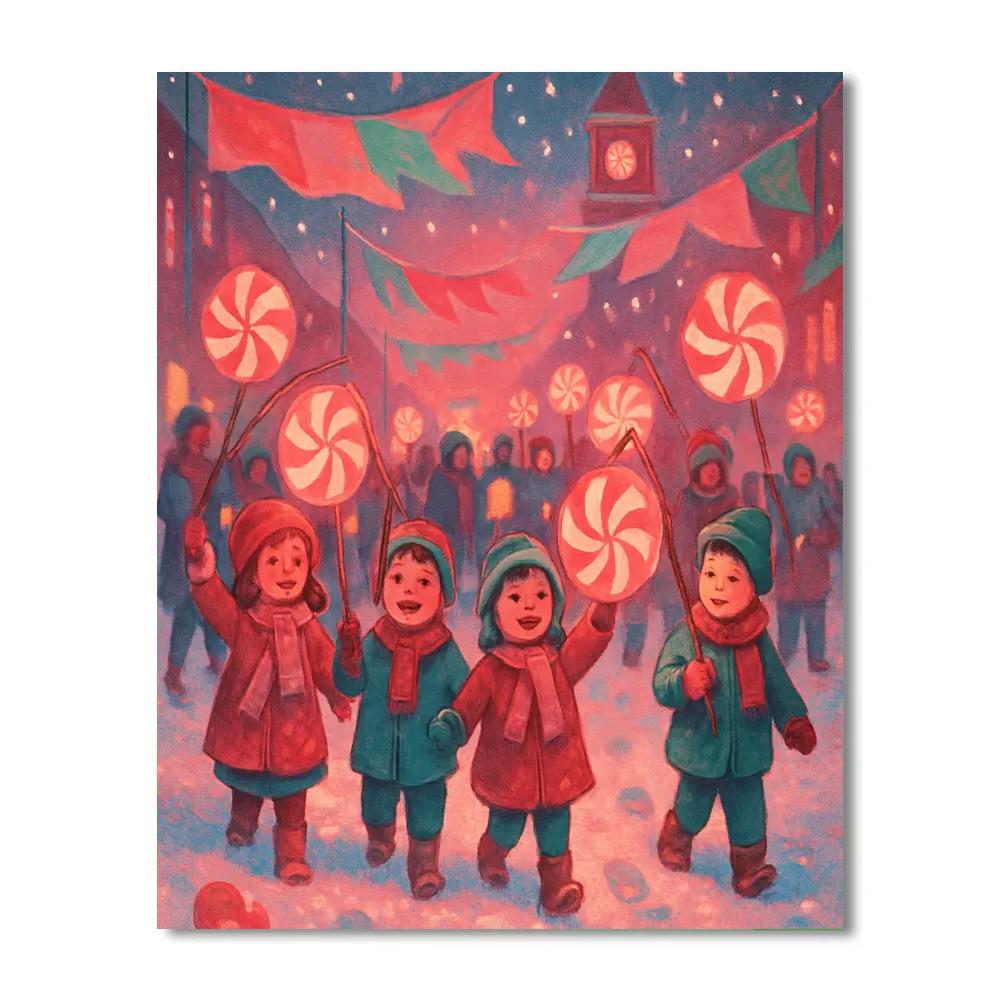 Peppermint Lantern Parade Paint by numbers art