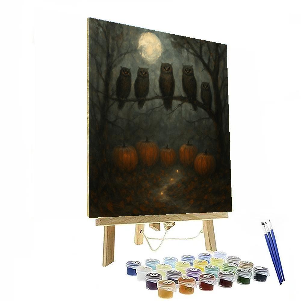 Moonlit Thicket Of Silent Owls Painting by numbers kit