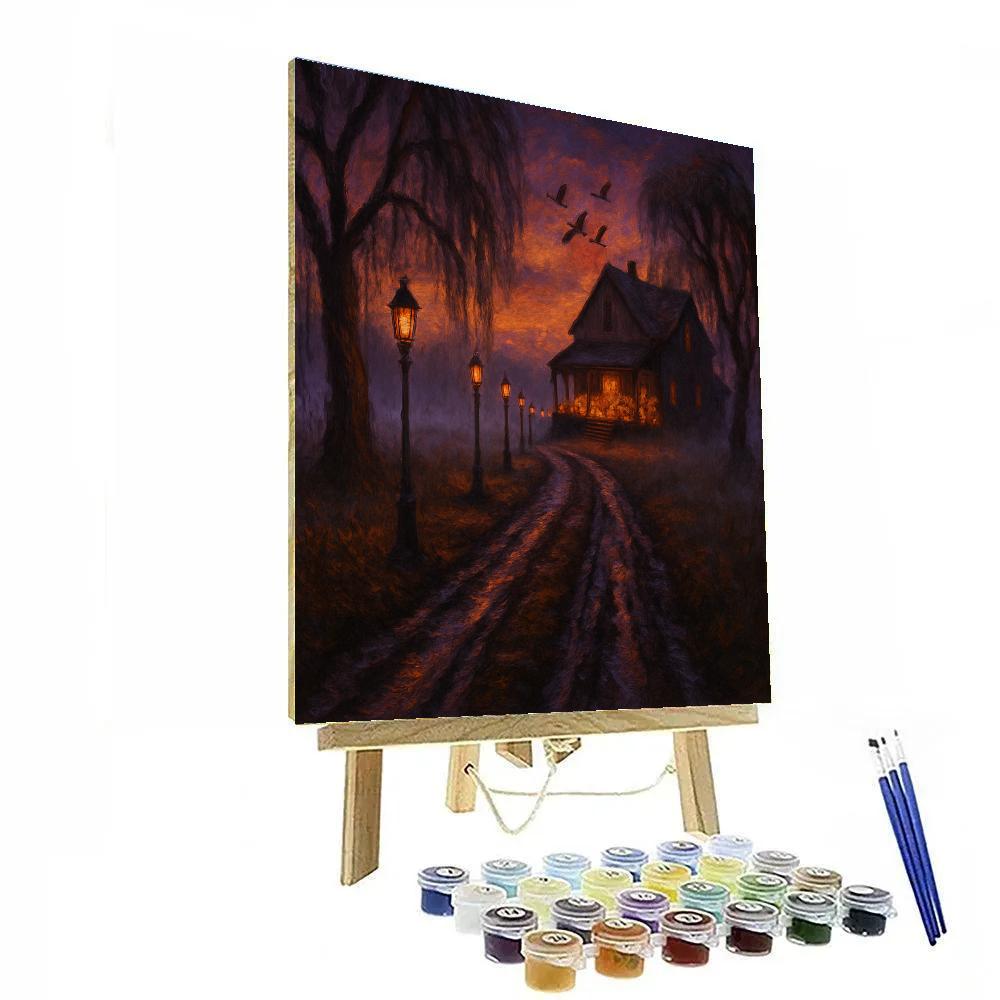 Lanterns Over The Marsh Road Number painting