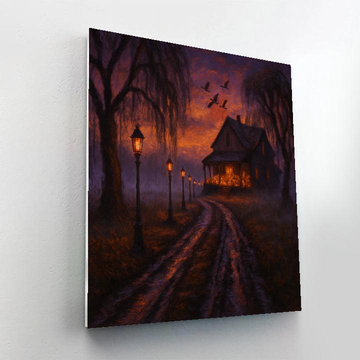 Lanterns Over The Marsh Road Number painting