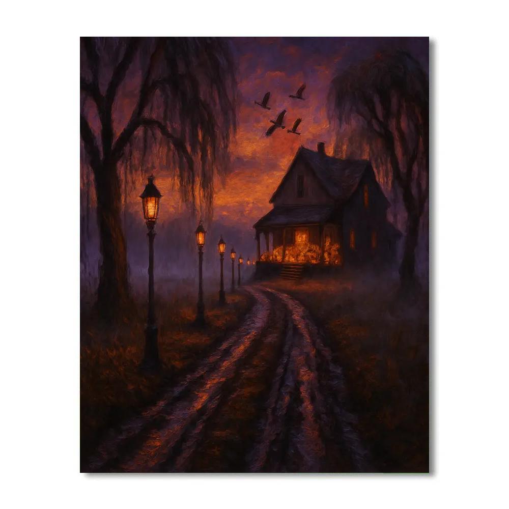 Lanterns Over The Marsh Road Number painting