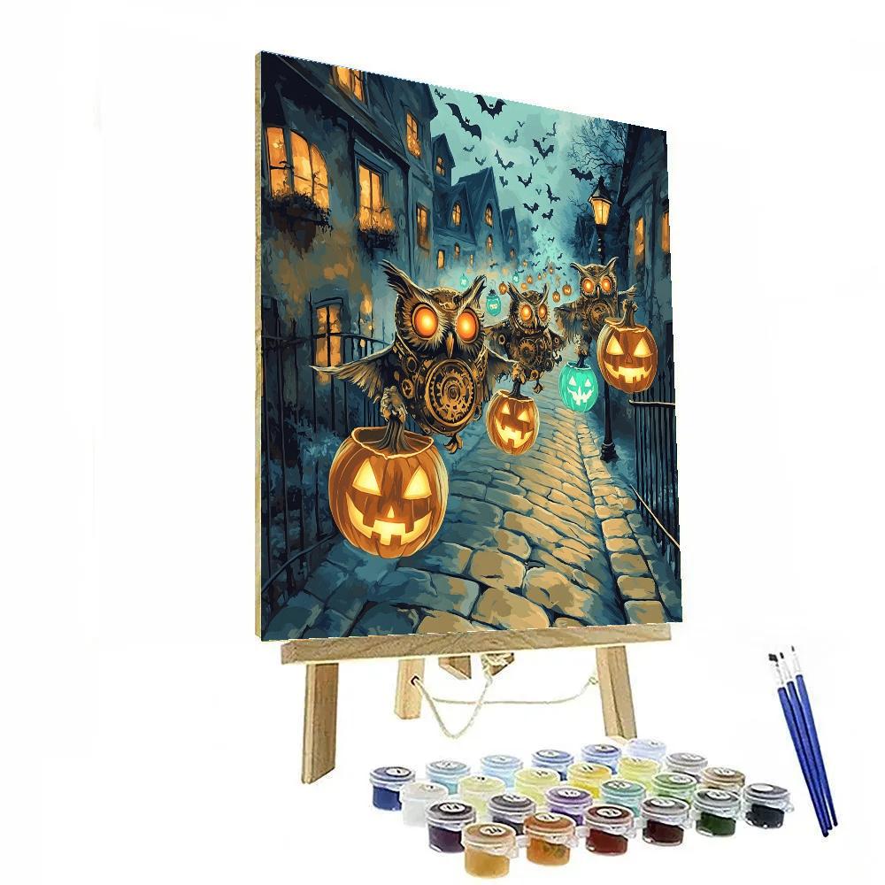 Lantern Parade Of Spooky Clockwork Owls Painting by numbers kit