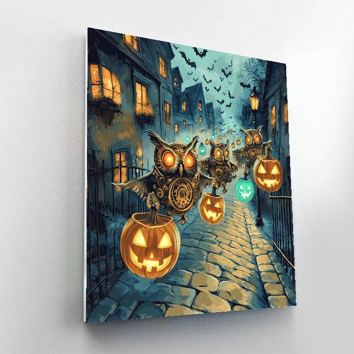 Lantern Parade Of Spooky Clockwork Owls Painting by numbers kit