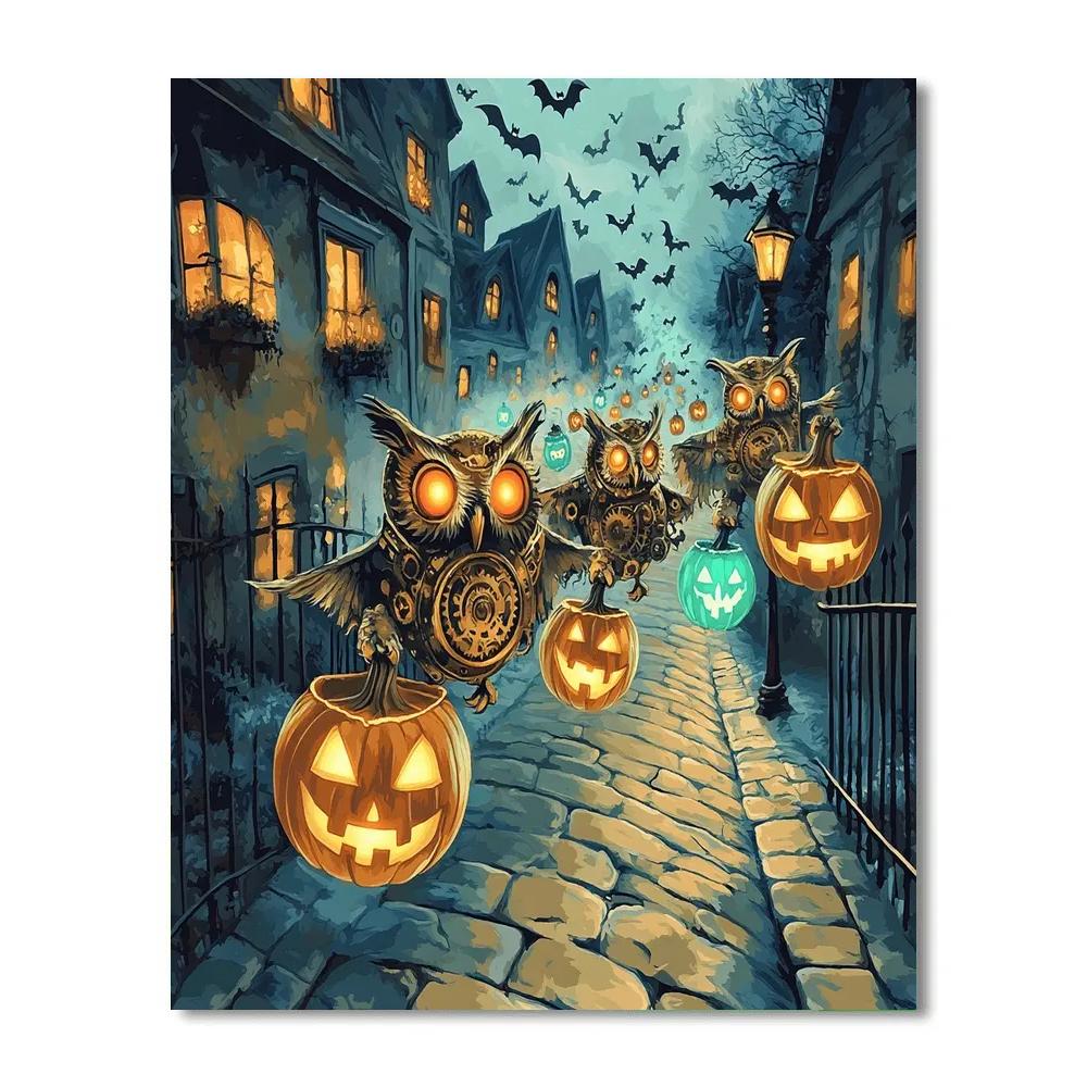 Lantern Parade Of Spooky Clockwork Owls Painting by numbers kit