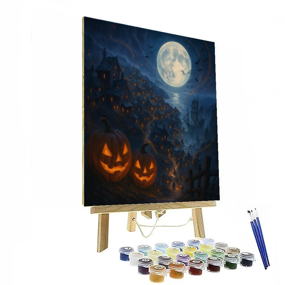 Midnight Pumpkin Harbor Over The Haunted Cove Paint by numbers art