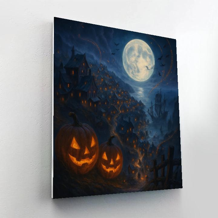 Midnight Pumpkin Harbor Over The Haunted Cove Paint by numbers art