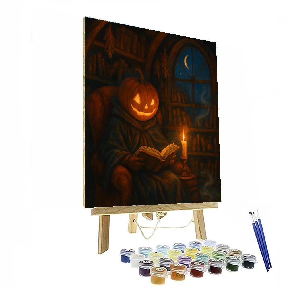 Pumpkin Librarian In The Midnight Reading Nook Paint by numbers art