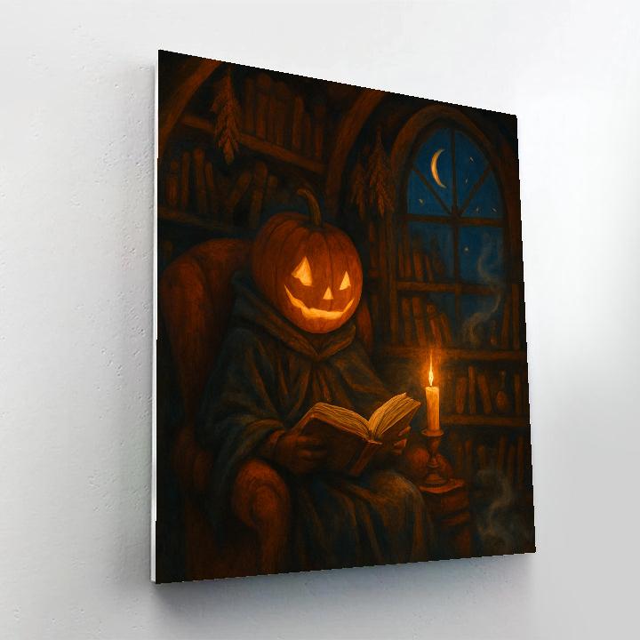 Pumpkin Librarian In The Midnight Reading Nook Paint by numbers art