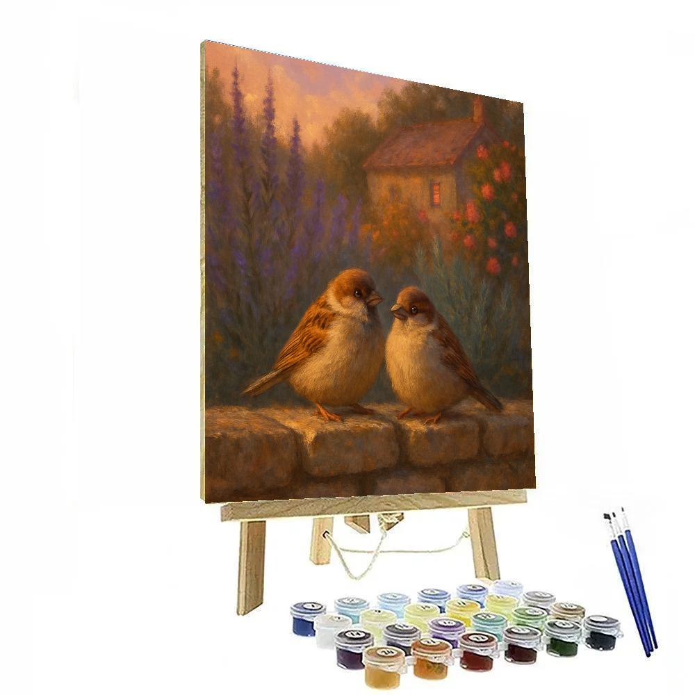 Twilight Sparrows On The Garden Wall paint by color