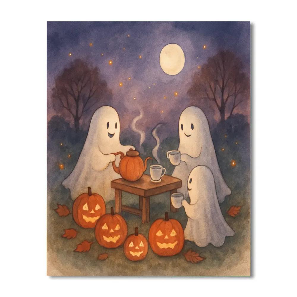 Gentle Ghosts Tea Party On The Autumn Hill paint by number