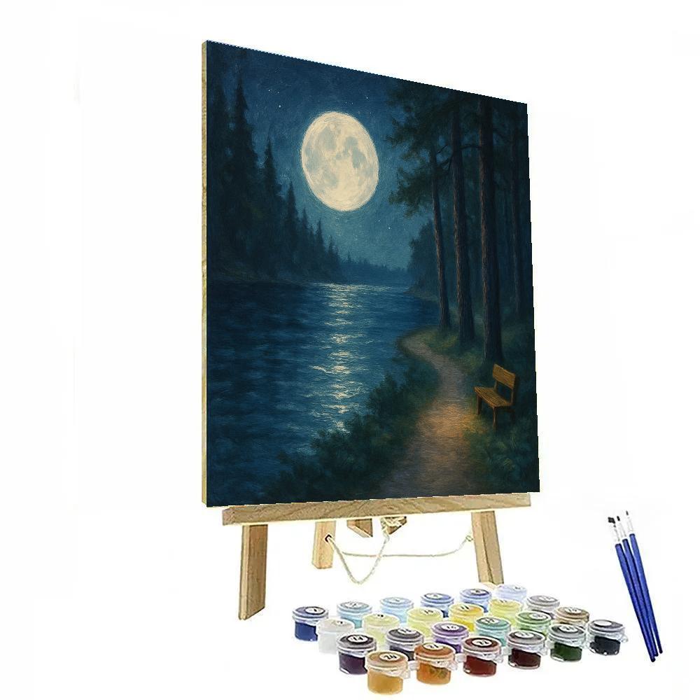 Moonlit Pines And Silver Lake Path Painting by numbers kit