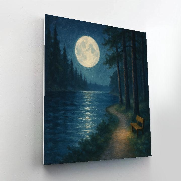 Moonlit Pines And Silver Lake Path Painting by numbers kit