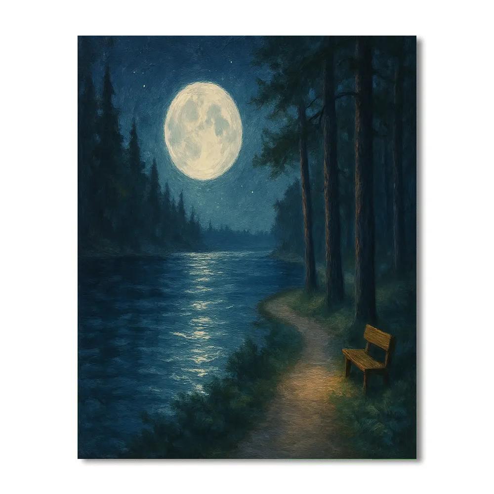 Moonlit Pines And Silver Lake Path Painting by numbers kit