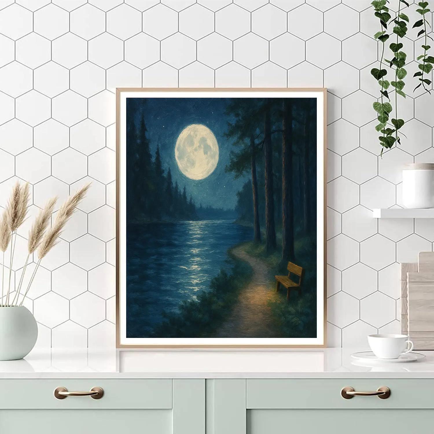 Moonlit Pines And Silver Lake Path Painting by numbers kit