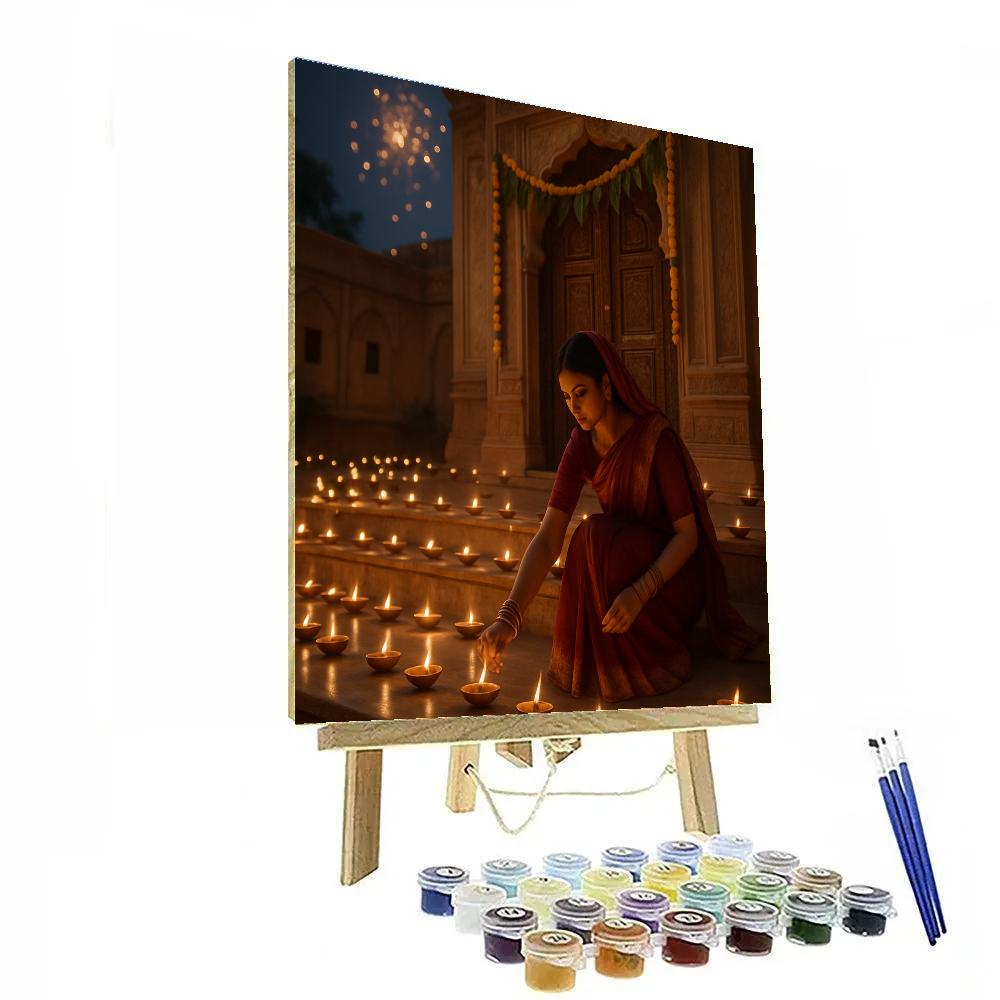 Diwali Night Lamps In Jaipur Courtyard paint by numbers
