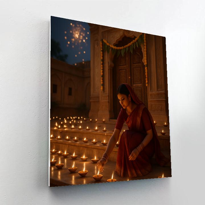 Diwali Night Lamps In Jaipur Courtyard paint by numbers
