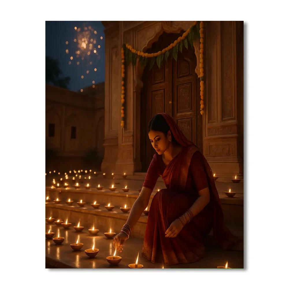 Diwali Night Lamps In Jaipur Courtyard paint by numbers