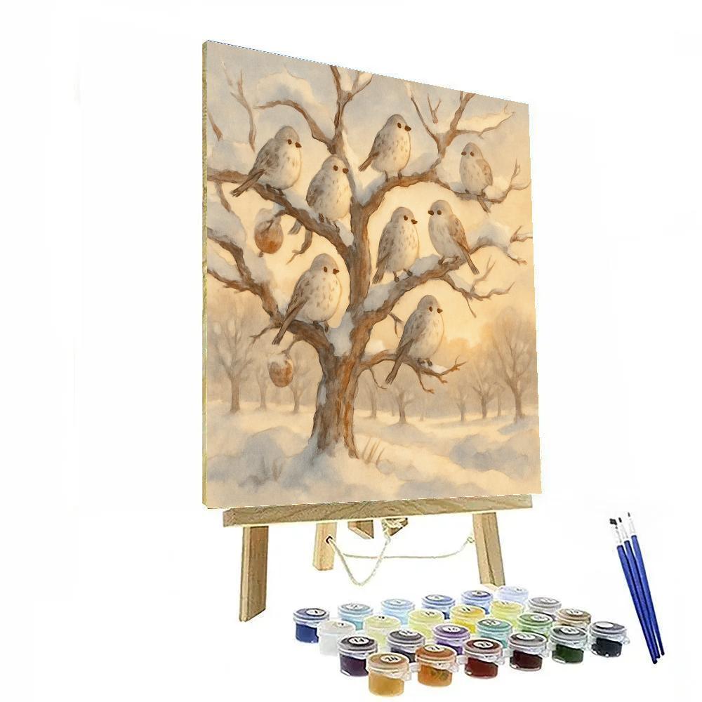Snowfinches In The Winter Orchard paint by numbers