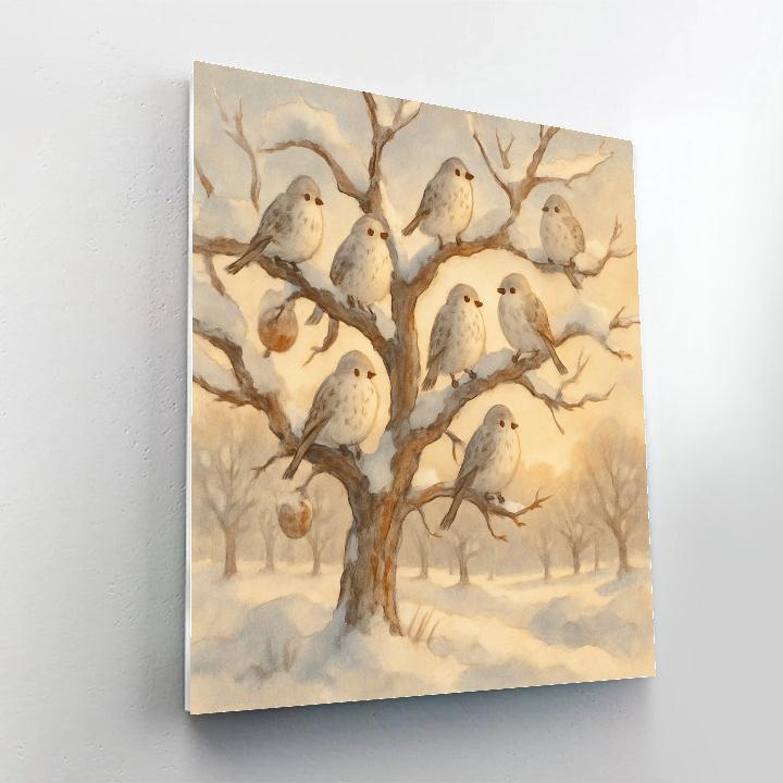 Snowfinches In The Winter Orchard paint by numbers