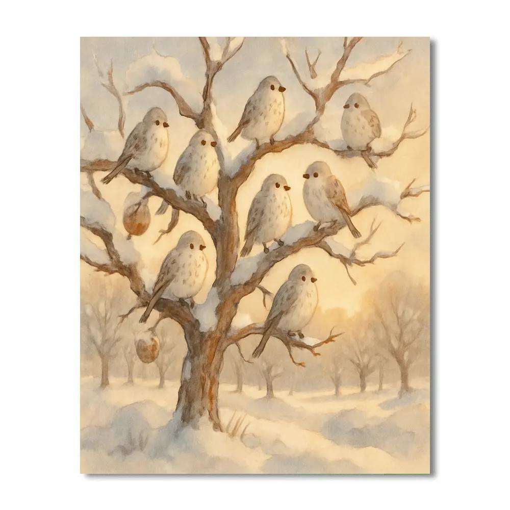 Snowfinches In The Winter Orchard paint by numbers
