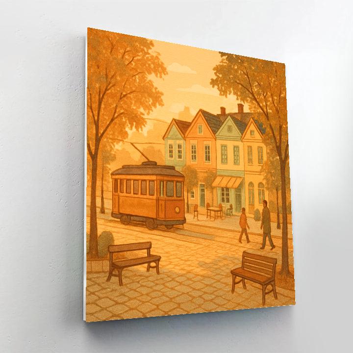 Sunlit Square With Quiet Streetcar paint by numbers