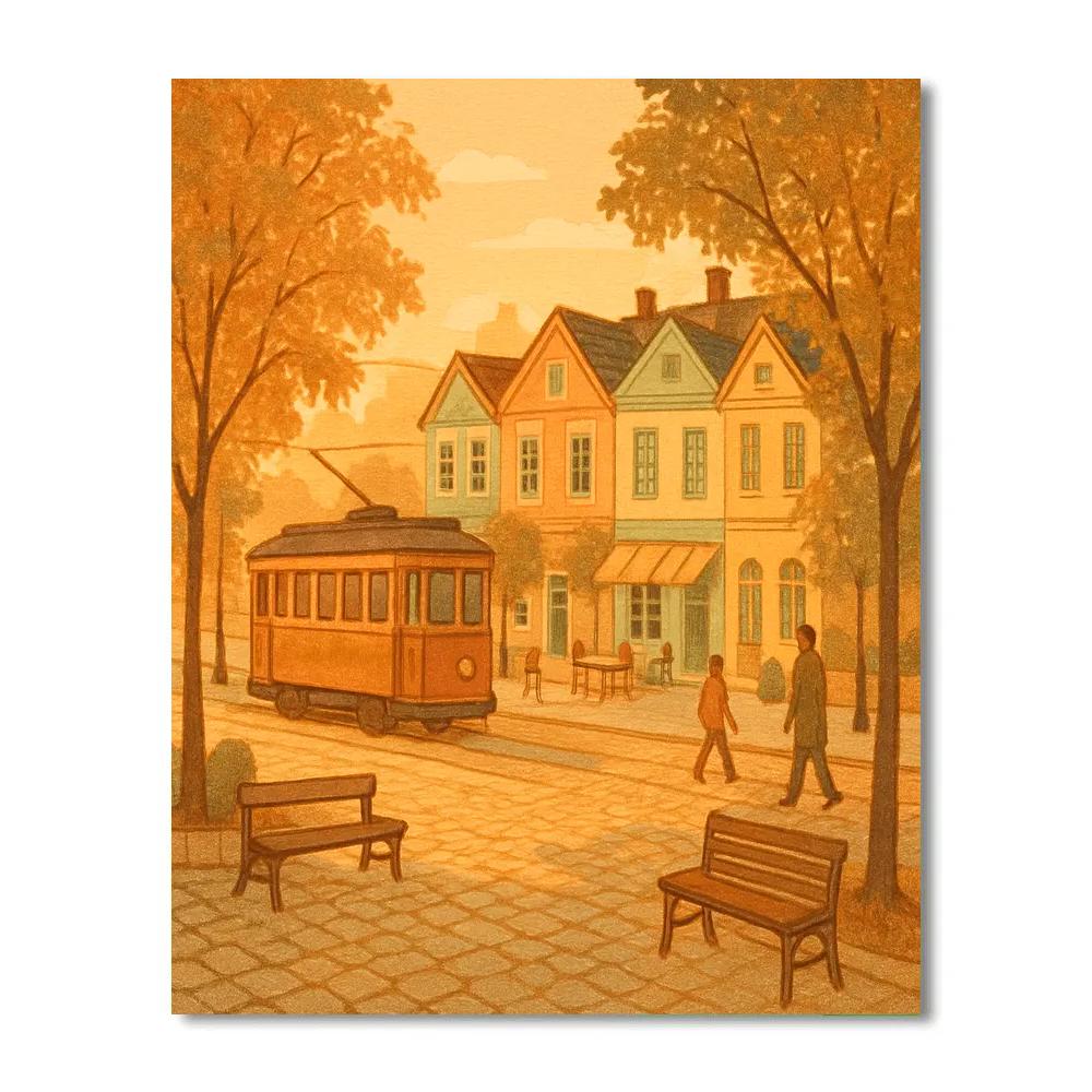Sunlit Square With Quiet Streetcar paint by numbers