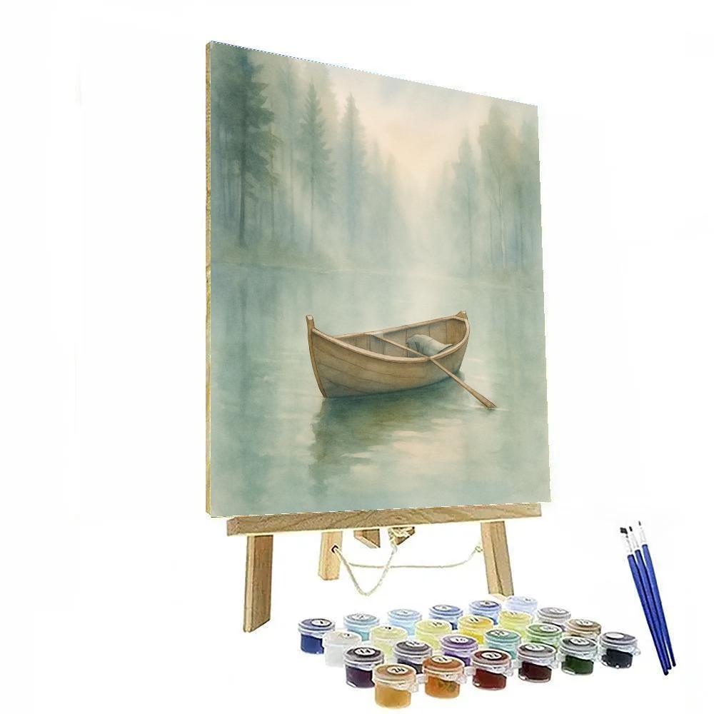 Misty Rowboat At Forest Dawn paint by color