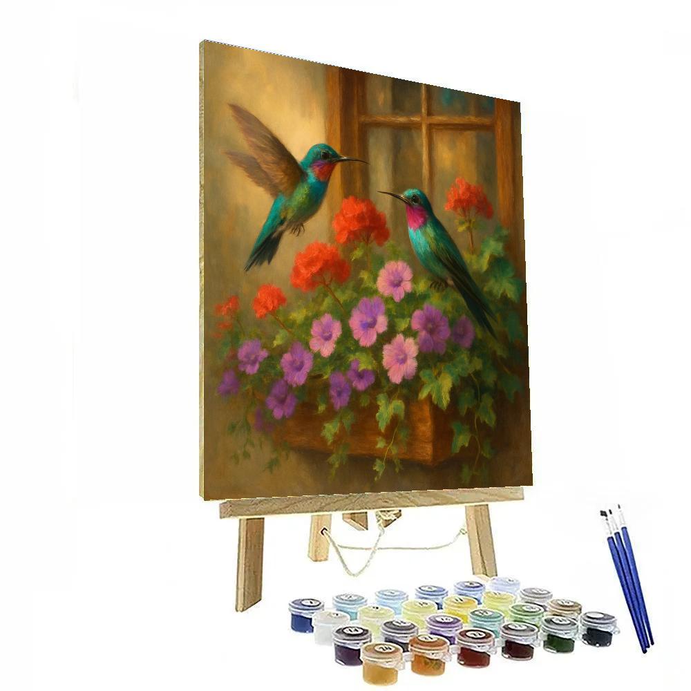 Sunlit Hummingbirds At The Cottage Window paint by number
