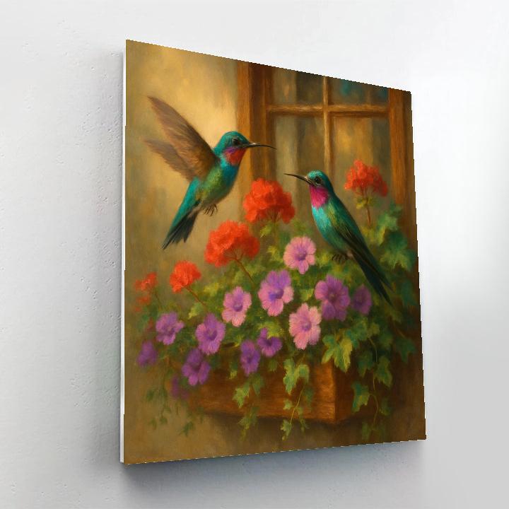 Sunlit Hummingbirds At The Cottage Window paint by number