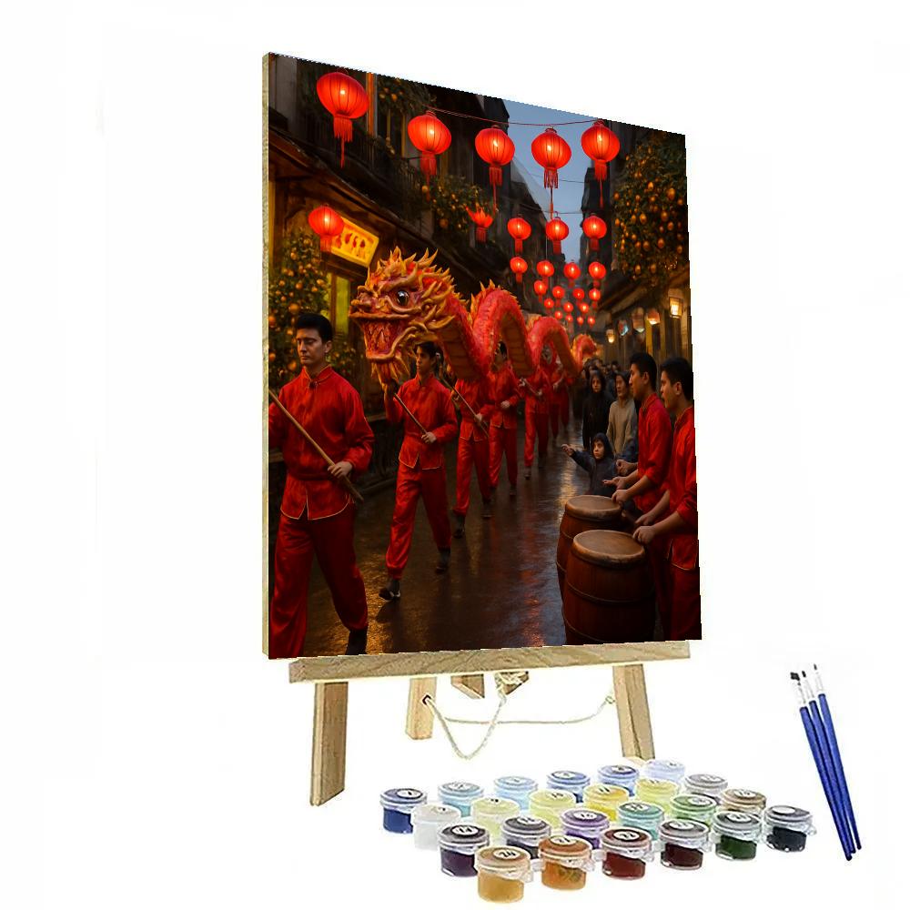 Lunar New Year Dragon Dance In Hanoi paint by color