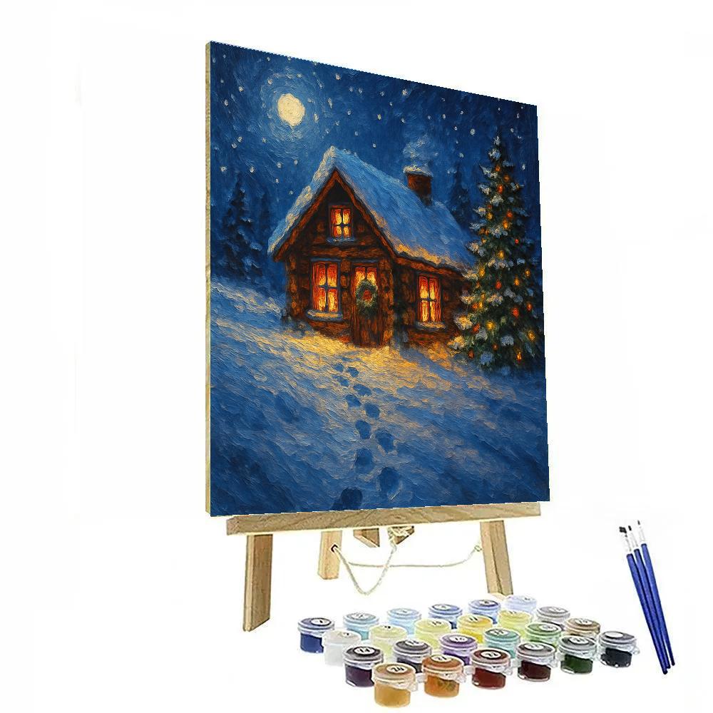 Starlit Christmas Cabin On The Hill paint by number