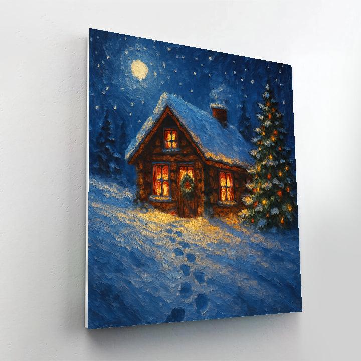 Starlit Christmas Cabin On The Hill paint by number