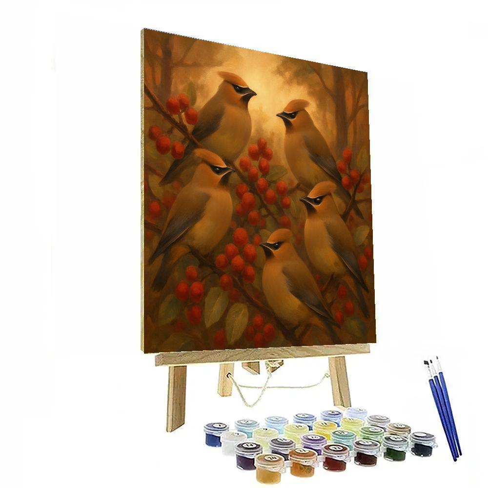 Cedar Waxwings In The Berry Thicket DIY paint by numbers