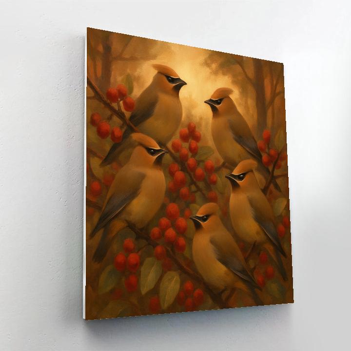Cedar Waxwings In The Berry Thicket DIY paint by numbers