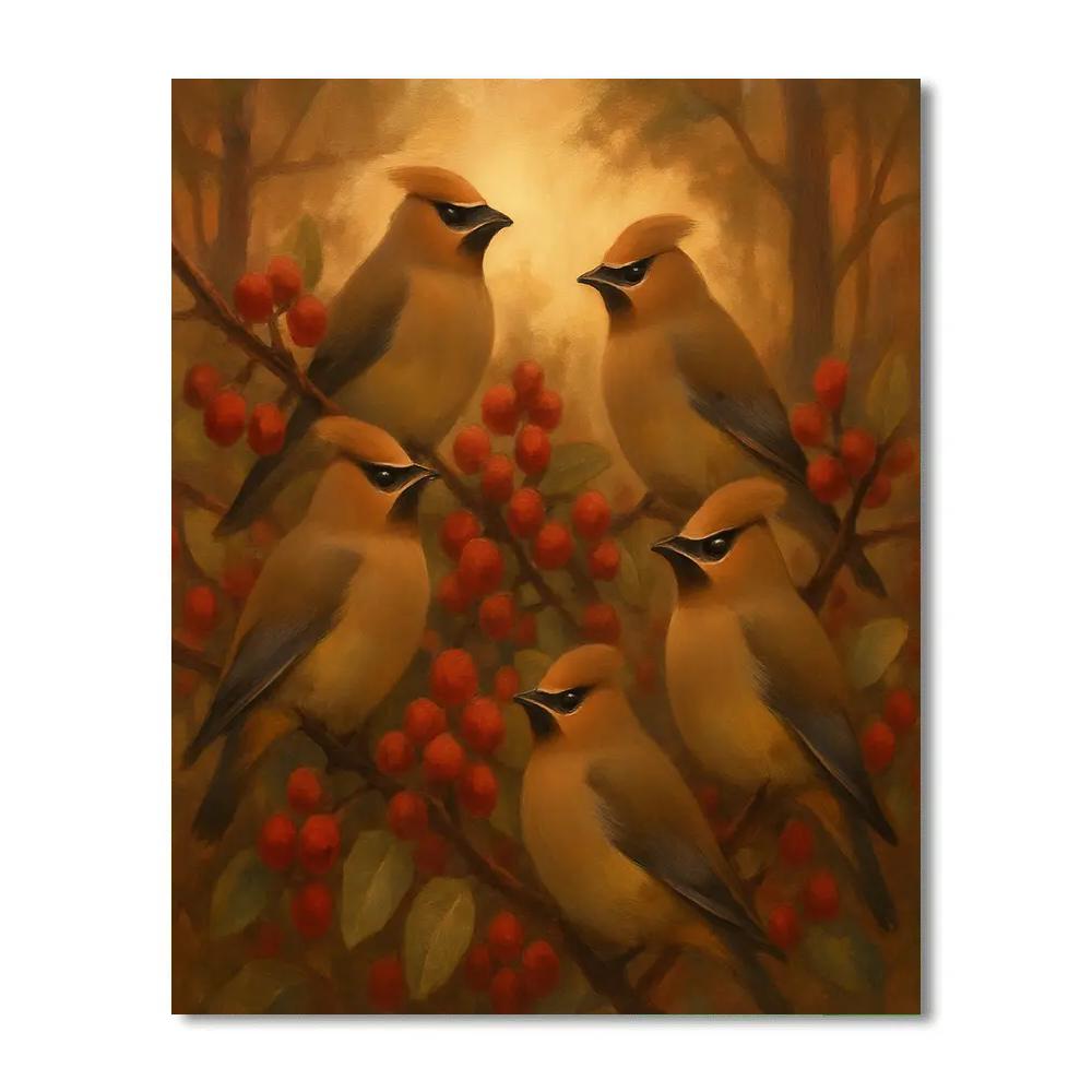 Cedar Waxwings In The Berry Thicket DIY paint by numbers