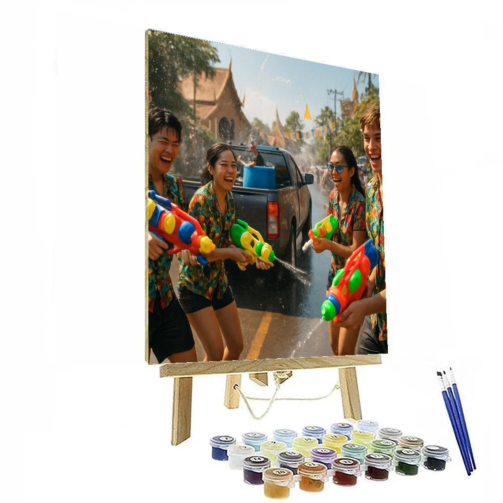 Songkran Water Fight In Chiang Mai paint by numbers