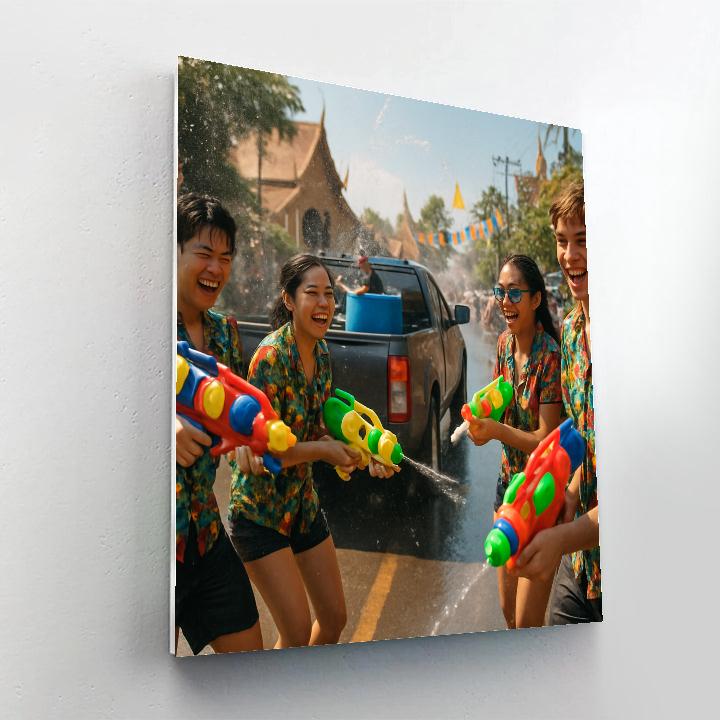 Songkran Water Fight In Chiang Mai paint by numbers
