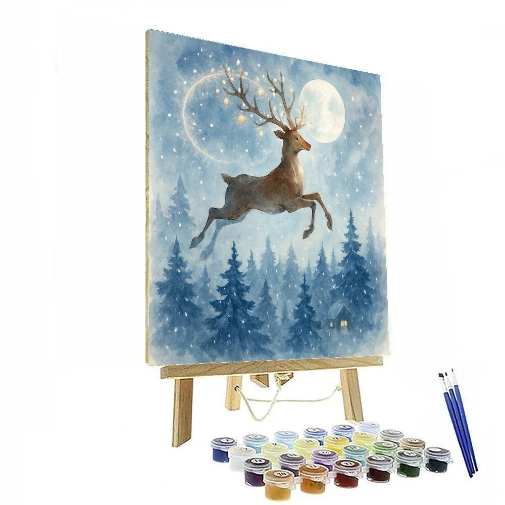 Midnight Reindeer Over Frosted Pines DIY paint by numbers