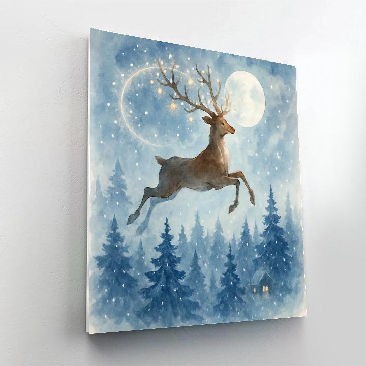 Midnight Reindeer Over Frosted Pines DIY paint by numbers
