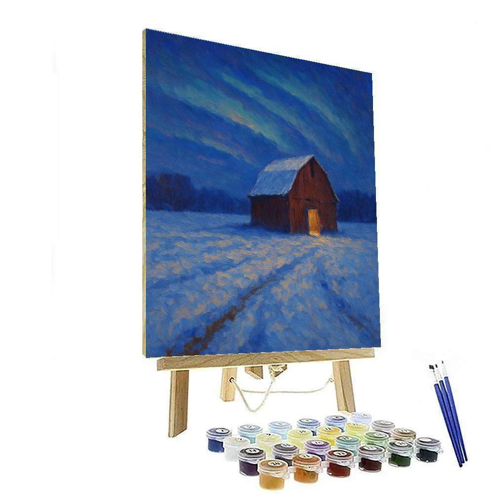 Twilight Barn And Northern Sky DIY paint by numbers