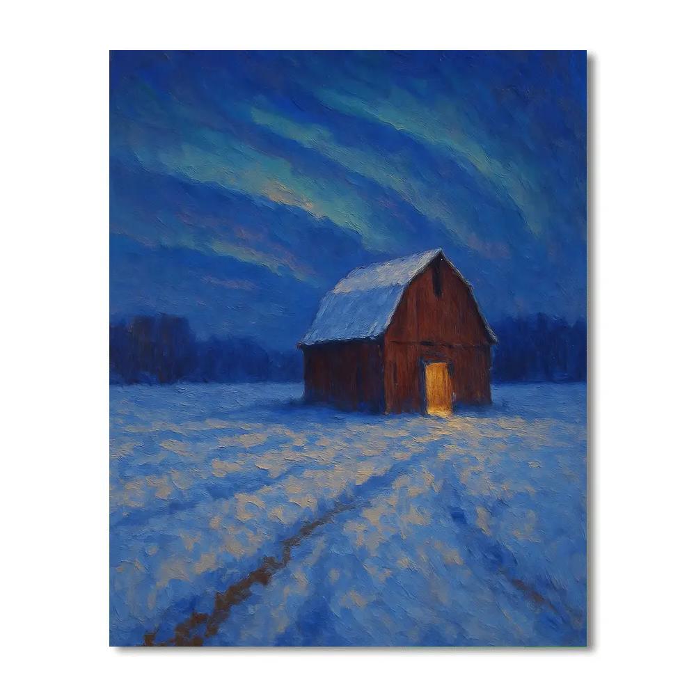 Twilight Barn And Northern Sky DIY paint by numbers