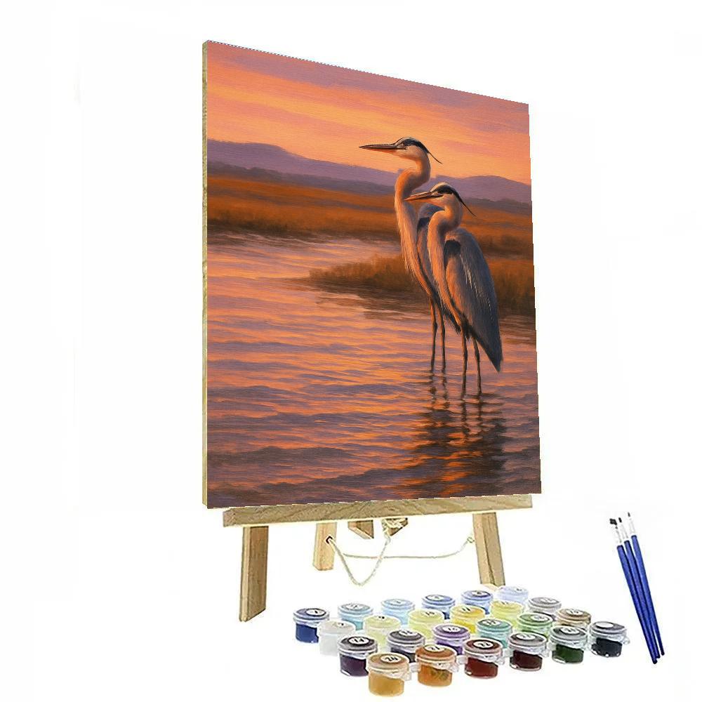 Herons At The Golden Estuary Painting by numbers kit