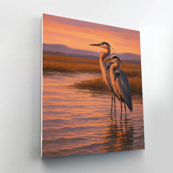 Herons At The Golden Estuary Painting by numbers kit