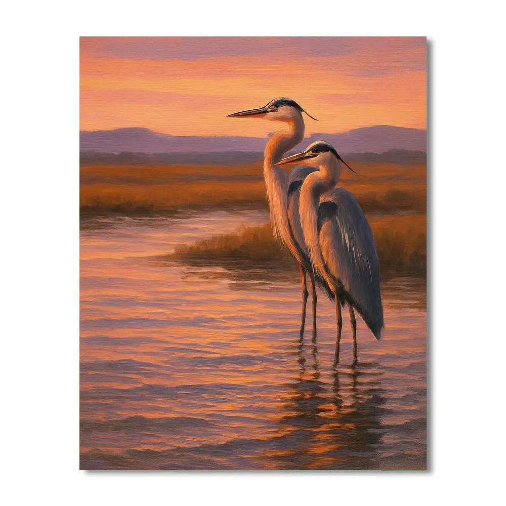 Herons At The Golden Estuary Painting by numbers kit